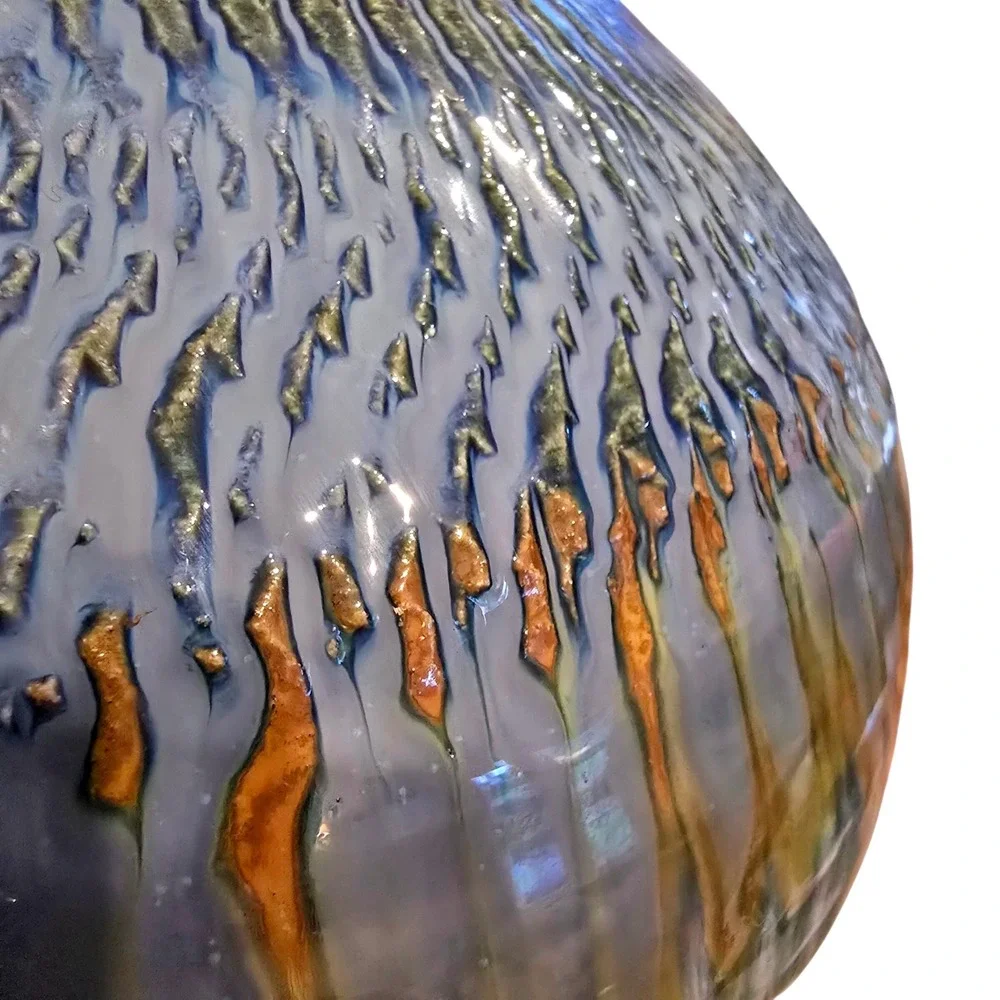 Vintage 1990s‎ Bill Campbell Pottery Vase Signed Blue Flambe Drip Glaze Globe 9